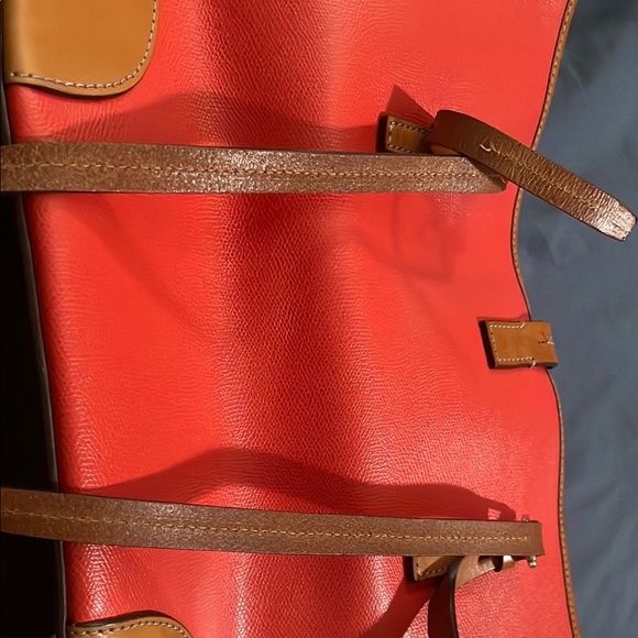 Dooney & Bourke Red and Tan Leather Tote with Structured Design - Picture 6 of 14